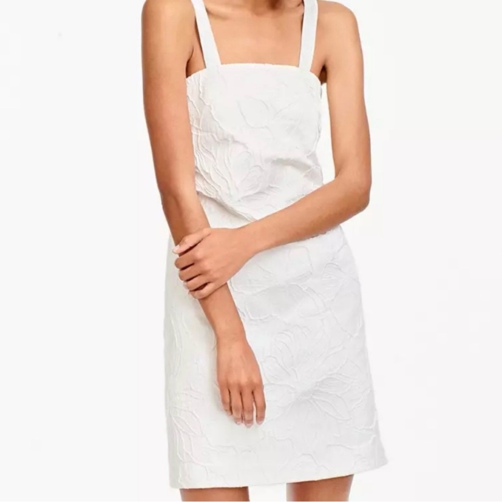 J.Crew Convertible Strap Dress Embossed Floral White Mini Mid Length Sheath